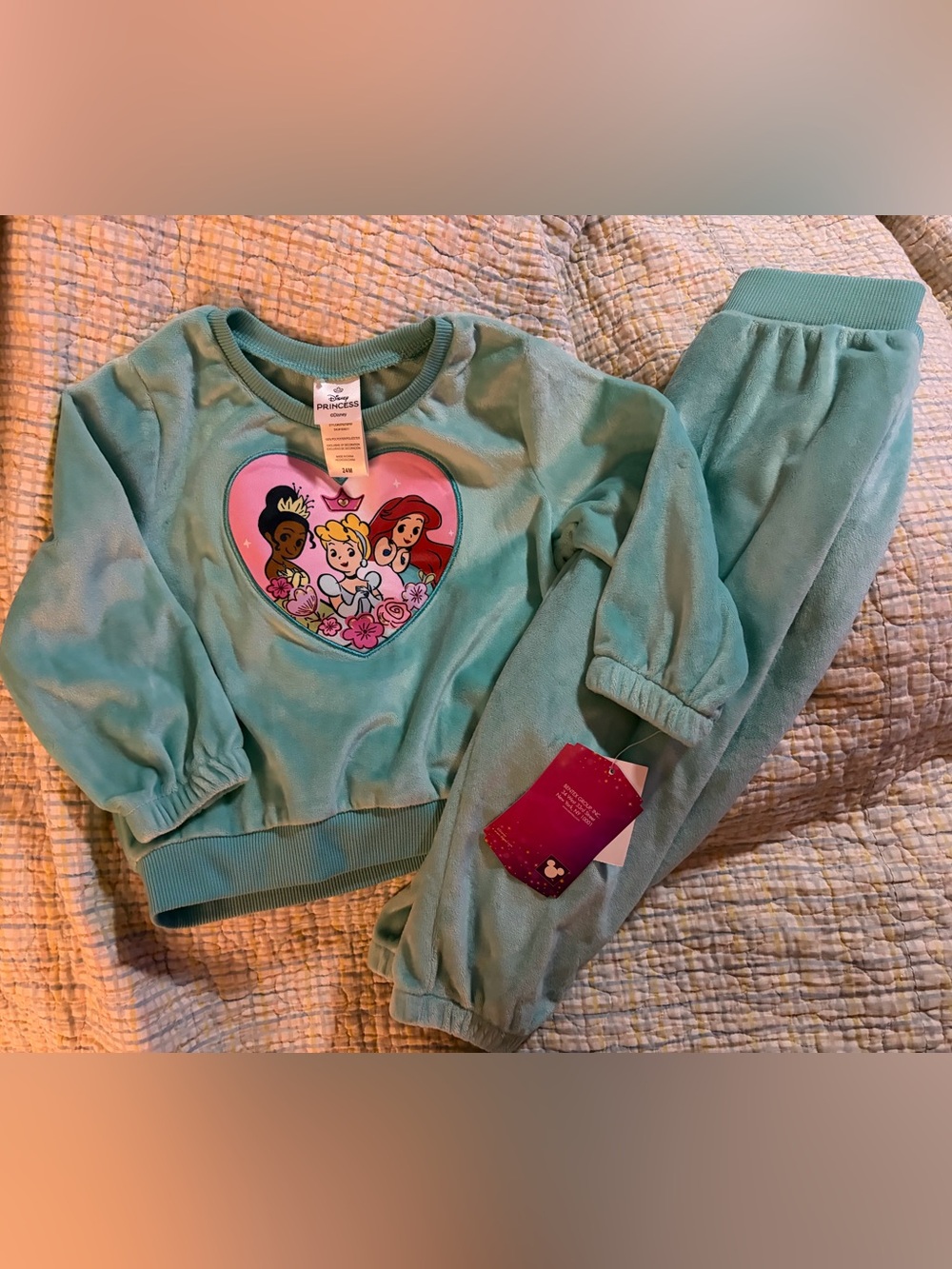 Disney Girls' Aqua Plush Princess Sweatshirt & Joggers Set